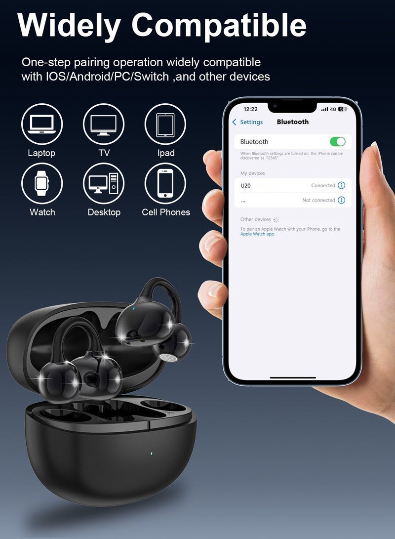 DUDAO U20 Open-Ear Clip-On Wireless Earbuds, Bluetooth 5.4, Lightweight 4.9g Comfortable Fit, 30H Battery Life, IP54 Water Resistant, Clear Calls for Daily Use – Black - Image 5